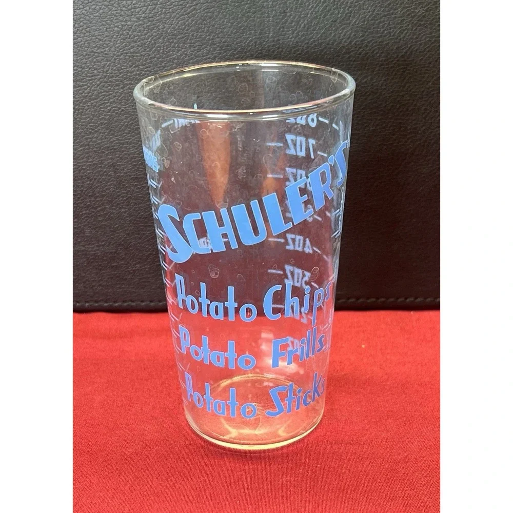 Vintage Schuler's Potato Chips Advertising Measuring Glass Cup Collectible